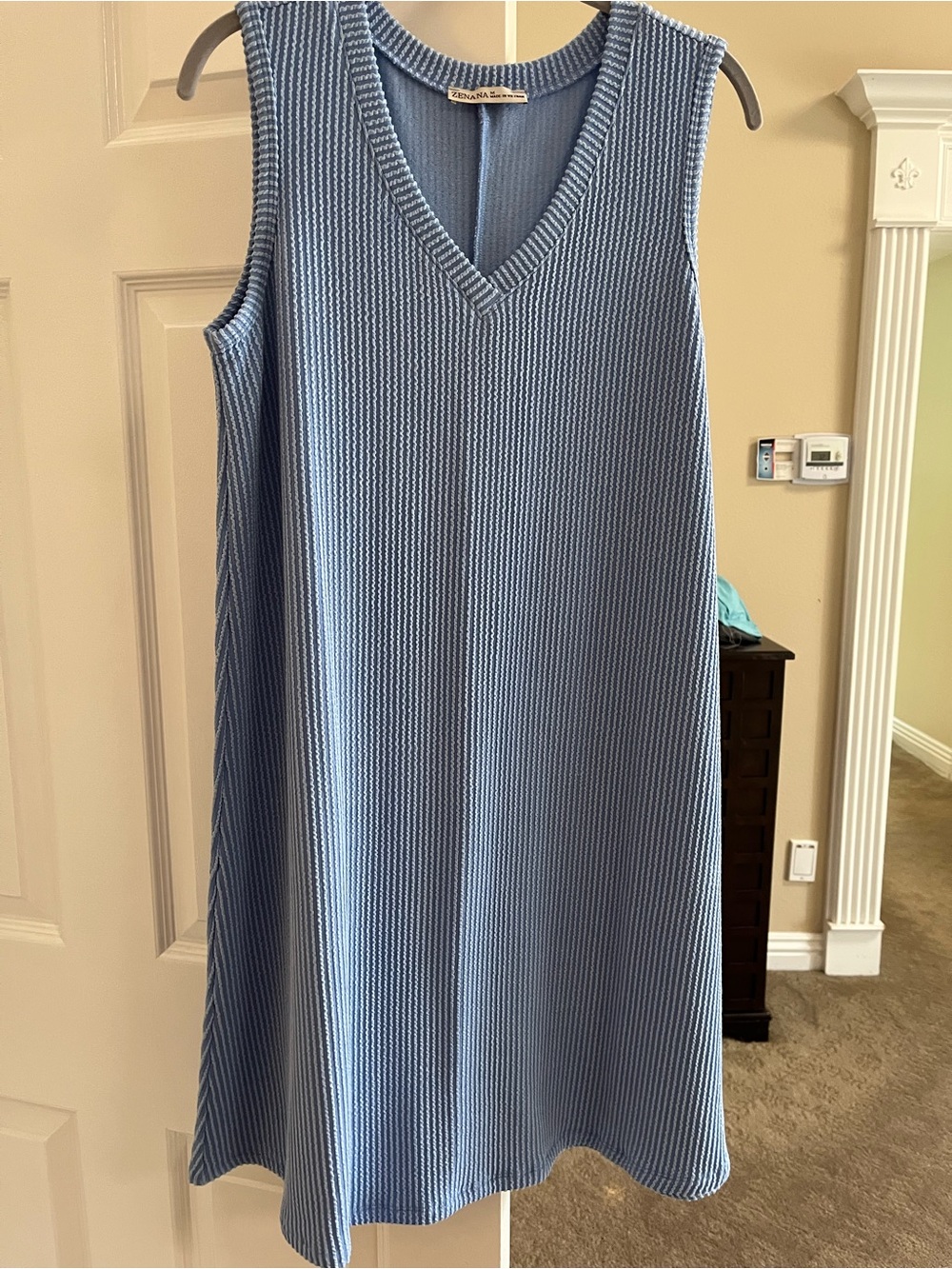 Zenana Outfitters Light Blue Ribbed V-Neck Dress